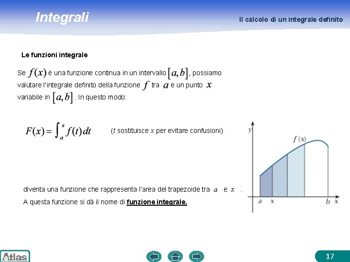 Integrali Il calcolo di un integrale definito Le funzioni integrale Se è una funzione Integrali Il calcolo di un integrale definito Le funzioni integrale Se è una funzione