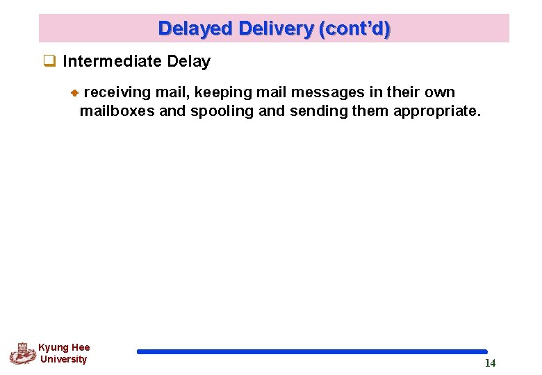 Delayed Delivery (cont’d) q Intermediate Delay receiving mail, keeping mail messages in their own Delayed Delivery (cont’d) q Intermediate Delay receiving mail, keeping mail messages in their own