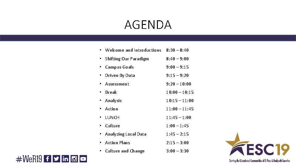 AGENDA • Welcome and Introductions 8: 30 – 8: 40 • Shifting Our Paradigm