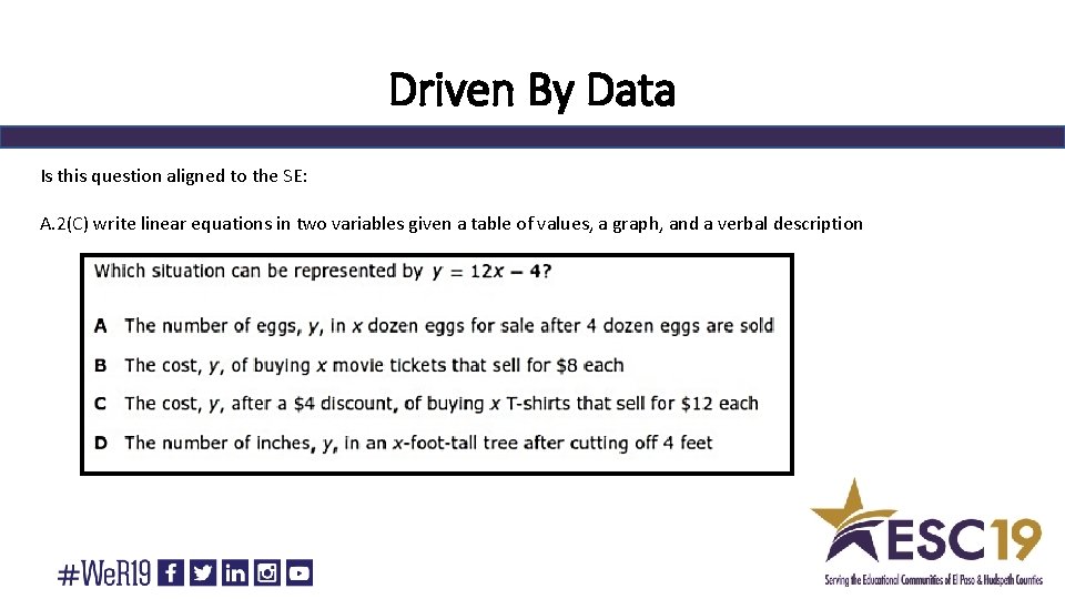 Driven By Data Is this question aligned to the SE: A. 2(C) write linear