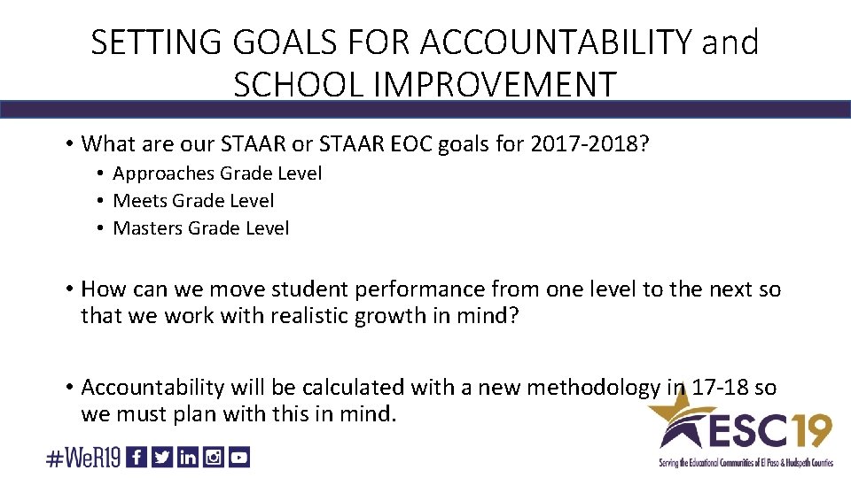 SETTING GOALS FOR ACCOUNTABILITY and SCHOOL IMPROVEMENT • What are our STAAR or STAAR