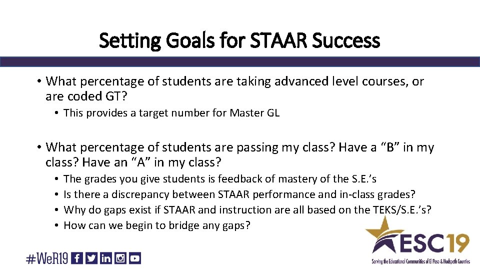Setting Goals for STAAR Success • What percentage of students are taking advanced level