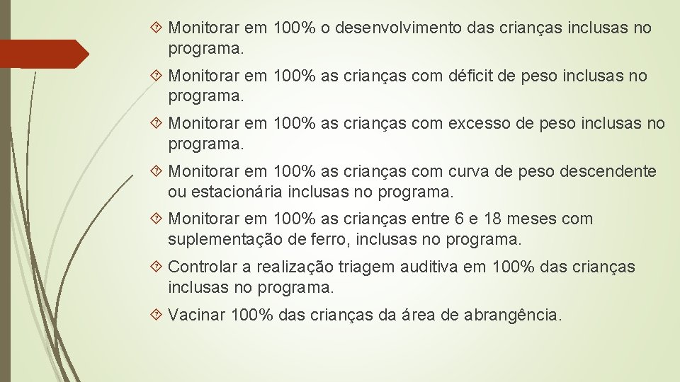  Monitorar em 100% o desenvolvimento das crianças inclusas no programa. Monitorar em 100%