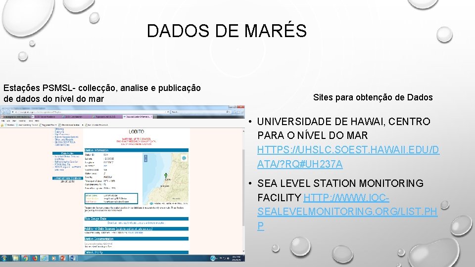 DADOS DE MARÉS Estações PSMSL- collecção, analise e publicação de dados do nível do