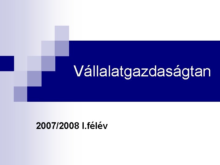 Vállalatgazdaságtan 2007/2008 I. félév 