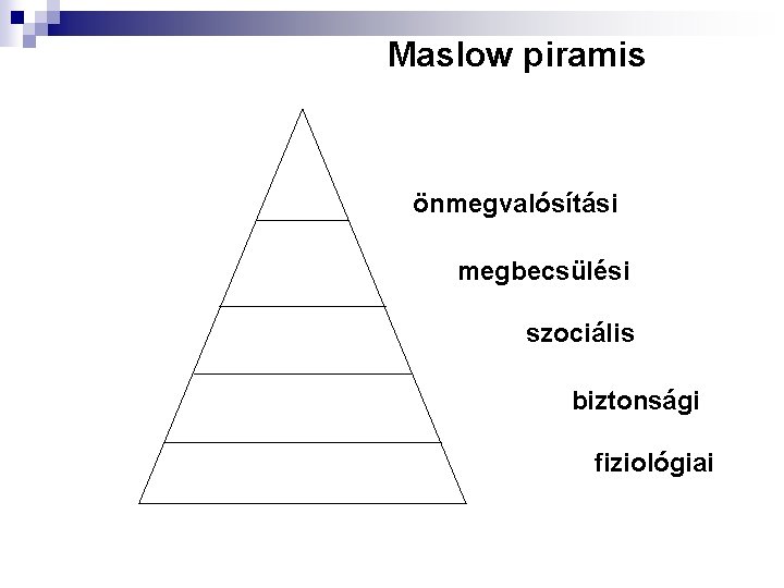 Maslow piramis önmegvalósítási megbecsülési szociális biztonsági fiziológiai 