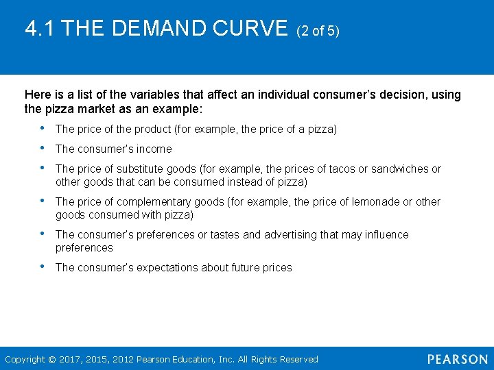 4. 1 THE DEMAND CURVE (2 of 5) Here is a list of the
