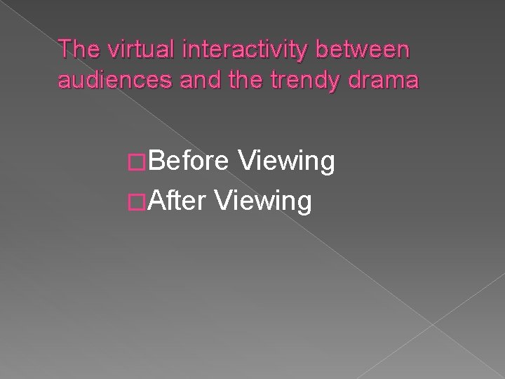 The virtual interactivity between audiences and the trendy drama �Before Viewing �After Viewing 