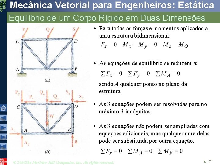 Nona Edição Mecânica Vetorial para Engenheiros: Estática Equilíbrio de um Corpo Rígido em Duas