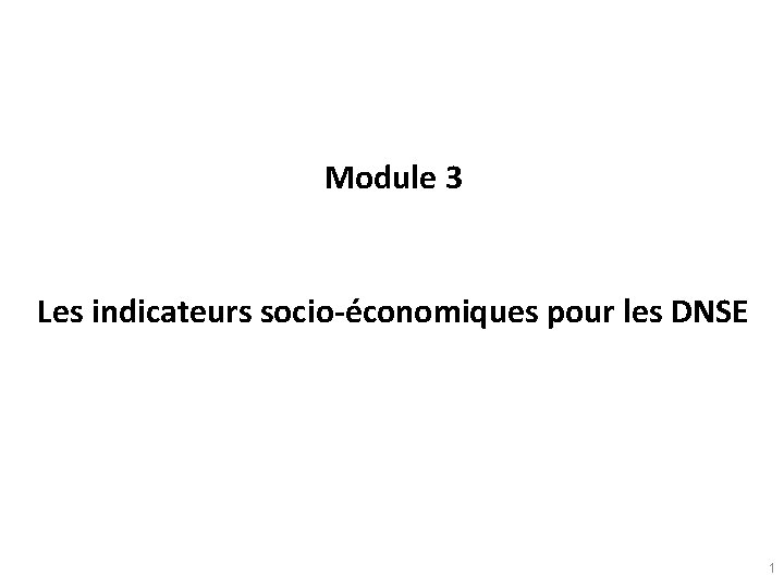 Module 3 Les indicateurs socio-économiques pour les DNSE 1 