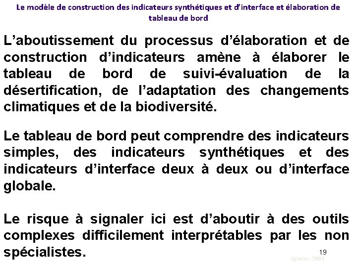 Le modèle de construction des indicateurs synthétiques et d’interface et élaboration de tableau de