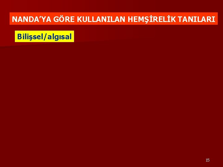 NANDA’YA GÖRE KULLANILAN HEMŞİRELİK TANILARI Bilişsel/algısal 15 