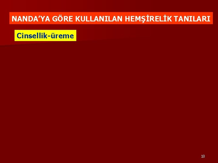 NANDA’YA GÖRE KULLANILAN HEMŞİRELİK TANILARI Cinsellik-üreme 18 