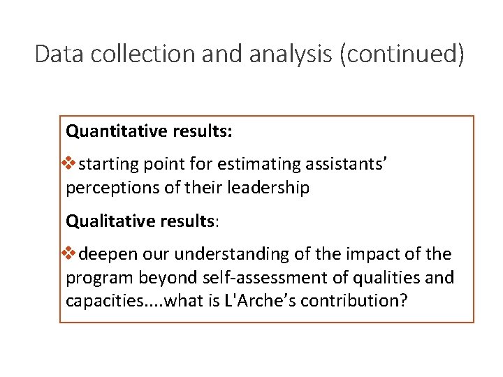 Data collection and analysis (continued) Quantitative results: vstarting point for estimating assistants’ perceptions of Data collection and analysis (continued) Quantitative results: vstarting point for estimating assistants’ perceptions of