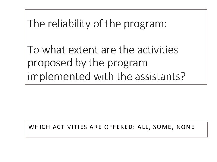 The reliability of the program: To what extent are the activities proposed by the