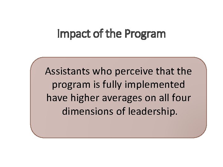 Impact of the Program Assistants who perceive that the program is fully implemented have