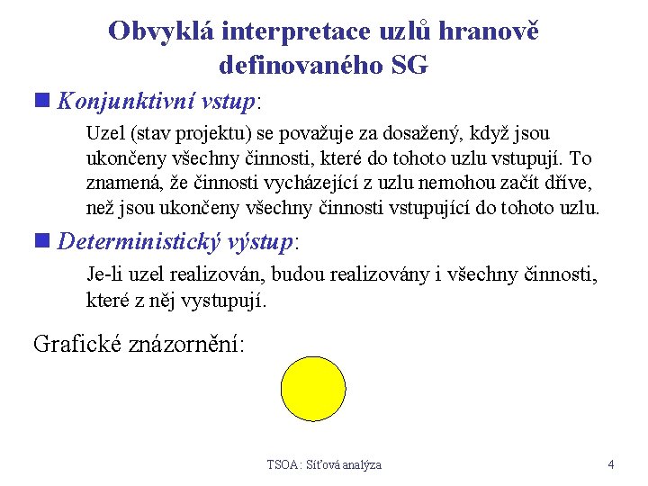 Obvyklá interpretace uzlů hranově definovaného SG n Konjunktivní vstup: Uzel (stav projektu) se považuje