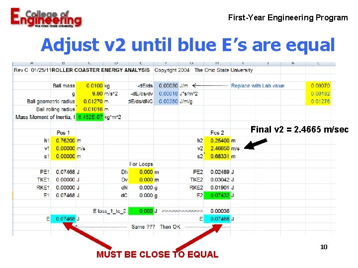 First-Year Engineering Program Adjust v 2 until blue E’s are equal Final v 2 First-Year Engineering Program Adjust v 2 until blue E’s are equal Final v 2