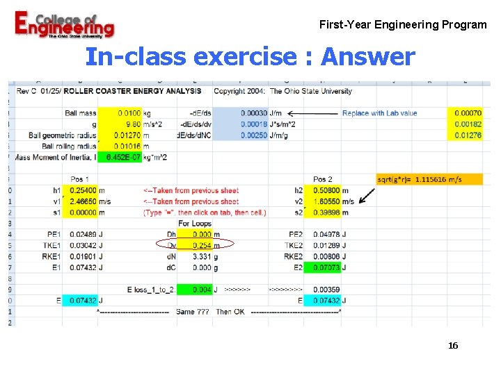 First-Year Engineering Program In-class exercise : Answer 16 First-Year Engineering Program In-class exercise : Answer 16
