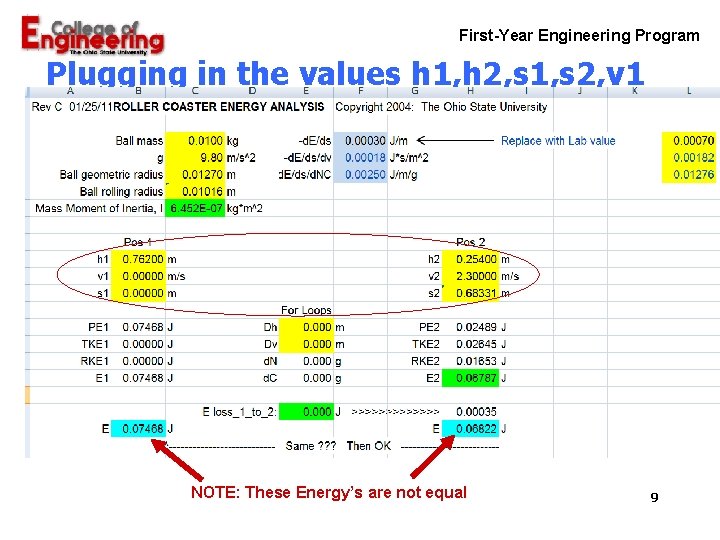 First-Year Engineering Program Plugging in the values h 1, h 2, s 1, s First-Year Engineering Program Plugging in the values h 1, h 2, s 1, s