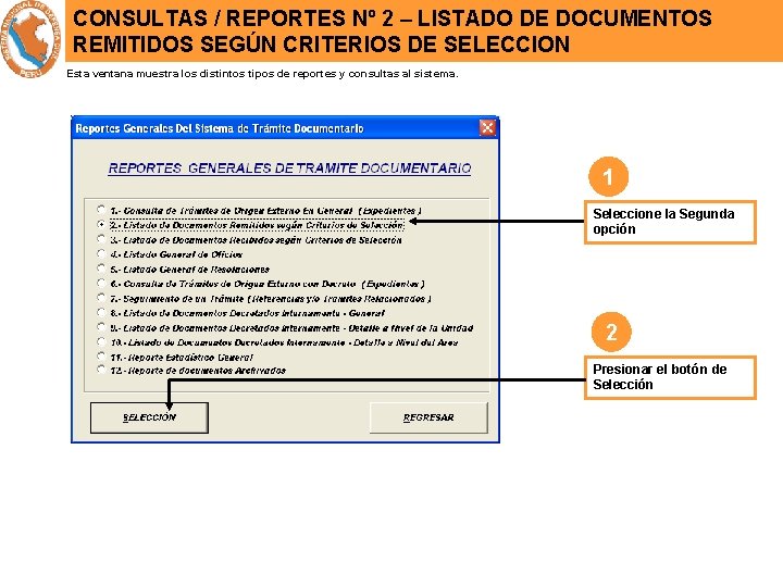 CONSULTAS / REPORTES Nº 2 – LISTADO DE DOCUMENTOS REMITIDOS SEGÚN CRITERIOS DE SELECCION