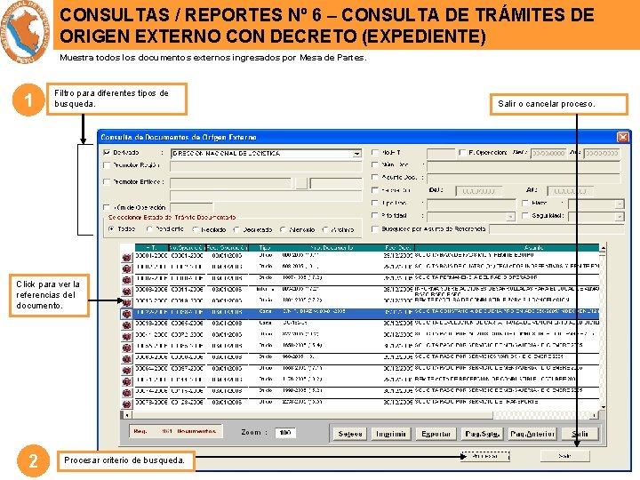 CONSULTAS / REPORTES Nº 6 – CONSULTA DE TRÁMITES DE ORIGEN EXTERNO CON DECRETO