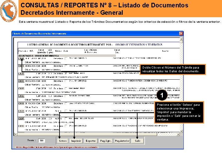 CONSULTAS / REPORTES Nº 8 – Listado de Documentos Decretados Internamente - General Esta