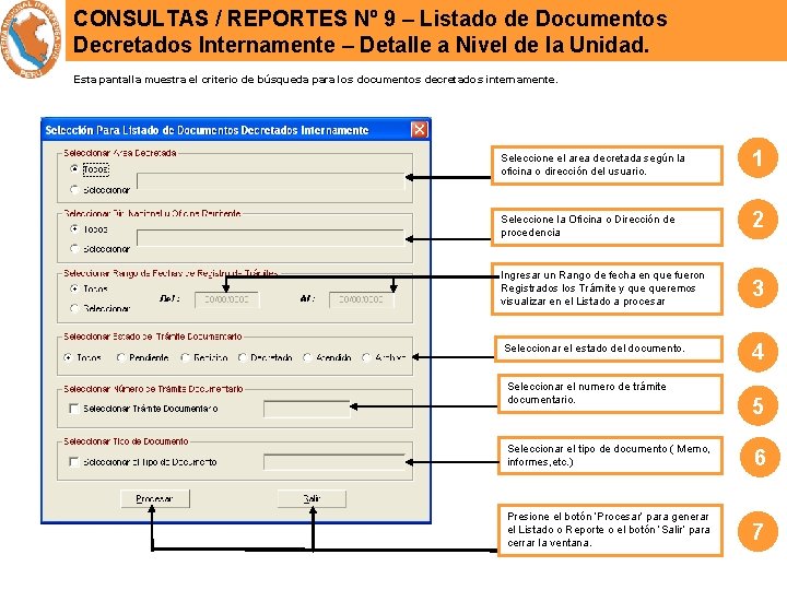 CONSULTAS / REPORTES Nº 9 – Listado de Documentos Decretados Internamente – Detalle a