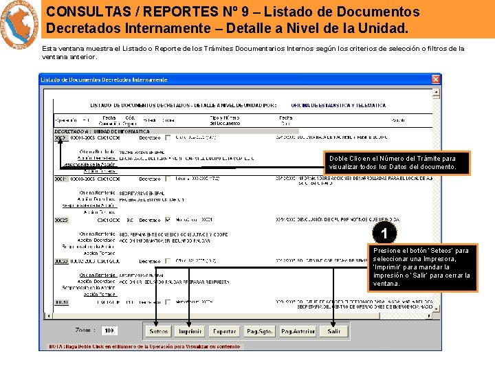 CONSULTAS / REPORTES Nº 9 – Listado de Documentos Decretados Internamente – Detalle a
