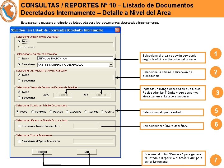 CONSULTAS / REPORTES Nº 10 – Listado de Documentos Decretados Internamente – Detalle a