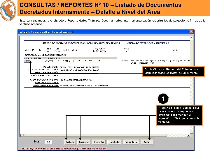 CONSULTAS / REPORTES Nº 10 – Listado de Documentos Decretados Internamente – Detalle a
