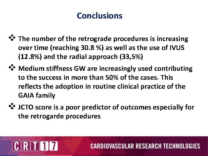 Conclusions v The number of the retrograde procedures is increasing over time (reaching 30.