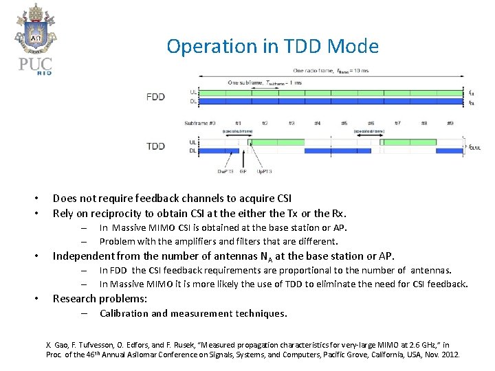 Operation in TDD Mode • • Does not require feedback channels to acquire CSI