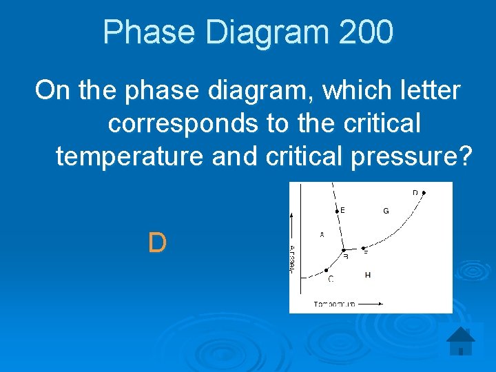 Phase Diagram 200 On the phase diagram, which letter corresponds to the critical temperature