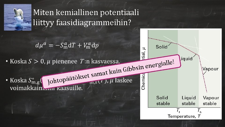 Miten kemiallinen potentiaali liittyy faasidiagrammeihin? a s t e s k ö t ä