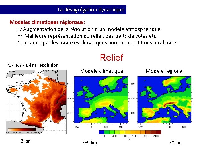 La désagrégation dynamique Modèles climatiques régionaux: =>Augmentation de la résolution d’un modèle atmosphérique =>
