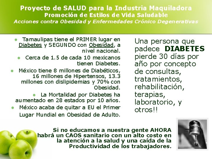 Proyecto de SALUD para la Industria Maquiladora Promoción de Estilos de Vida Saludable Acciones