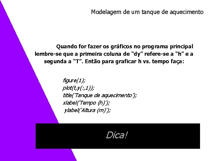 Modelagem de um tanque de aquecimento Quando for fazer os gráficos no programa principal