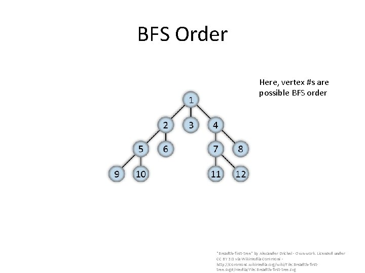 BFS Order Here, vertex #s are possible BFS order "Breadth-first-tree" by Alexander Drichel -