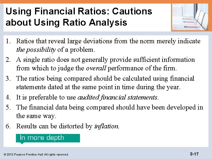 Using Financial Ratios: Cautions about Using Ratio Analysis 1. Ratios that reveal large deviations