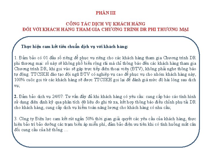 PHẦN III CÔNG TÁC DỊCH VỤ KHÁCH HÀNG ĐỐI VỚI KHÁCH HÀNG THAM GIA