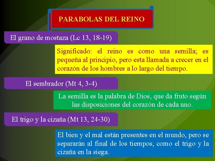 PARABOLAS DEL REINO El grano de mostaza (Lc 13, 18 -19) Significado: el reino