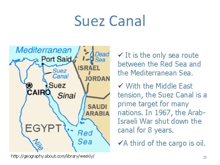. Suez Canal ü It is the only sea route between the Red Sea