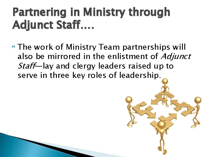 Partnering in Ministry through Adjunct Staff…. The work of Ministry Team partnerships will also