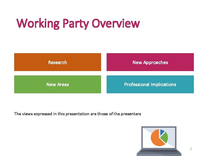 Working Party Overview Research New Approaches New Areas Professional Implications The views expressed in