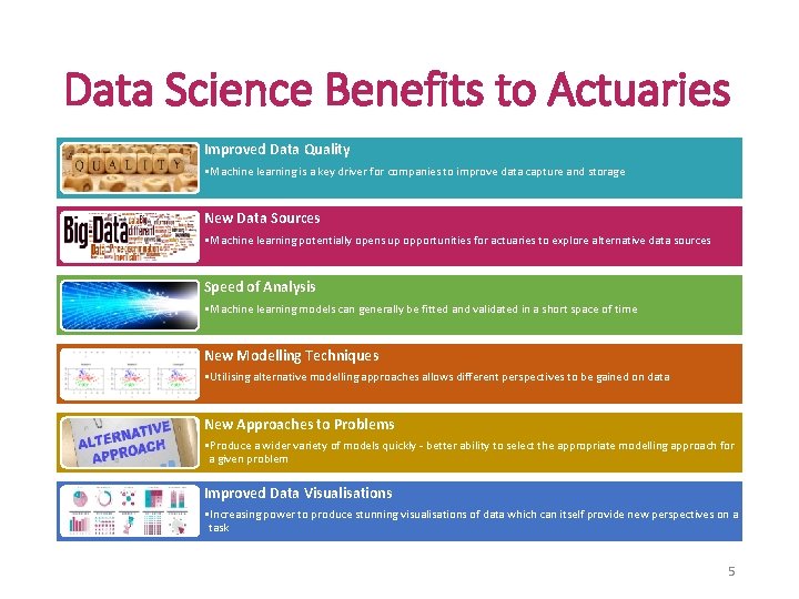 Data Science Benefits to Actuaries Improved Data Quality • Machine learning is a key