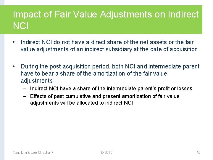 Impact of Fair Value Adjustments on Indirect NCI • Indirect NCI do not have