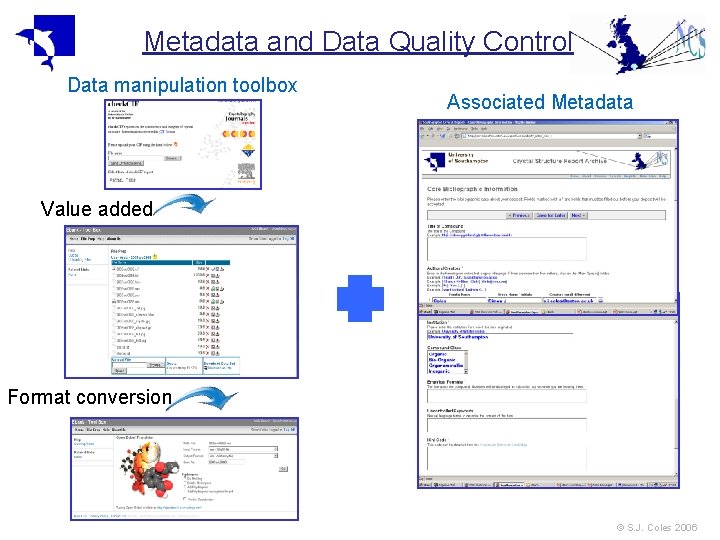 Metadata and Data Quality Control Data manipulation toolbox Associated Metadata Value added Format conversion Metadata and Data Quality Control Data manipulation toolbox Associated Metadata Value added Format conversion