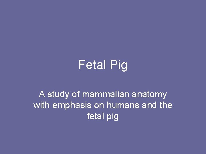 Fetal Pig A study of mammalian anatomy with emphasis on humans and the fetal