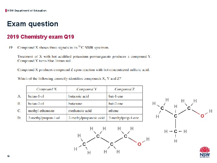 NSW Department of Education Exam question 2019 Chemistry exam Q 19 18 
